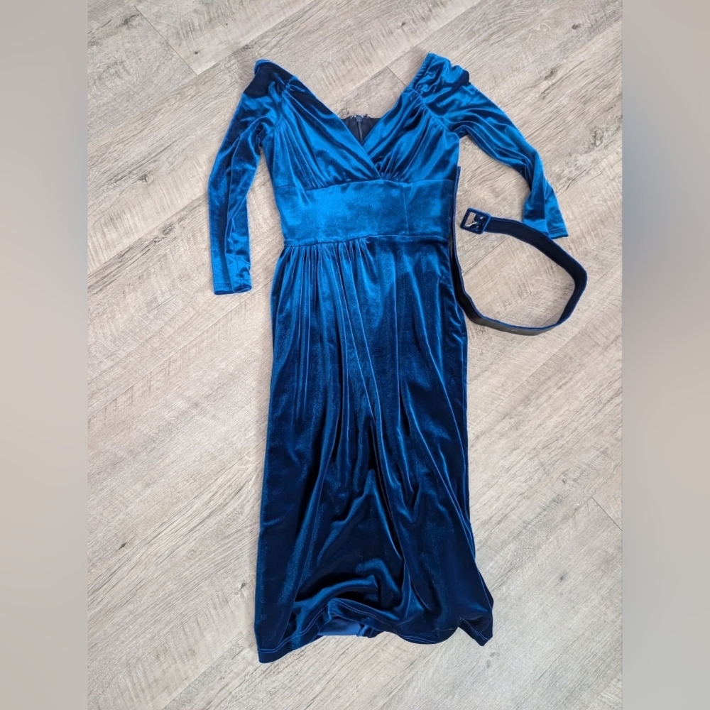 Vixen By Micheline Pitt XS Blue Velvet Starlet Wiggle Dress